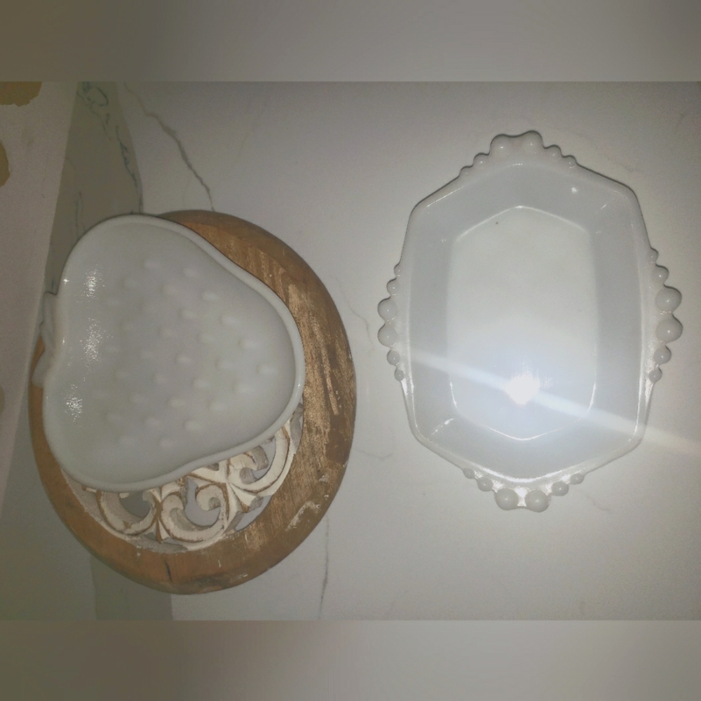 Two milk glass small plates